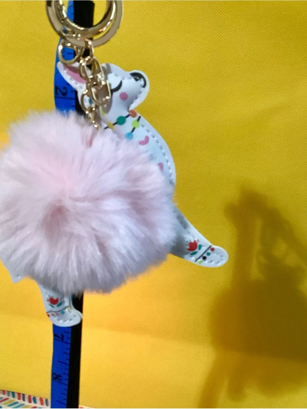 NWT - Pink Fluffy Pom Keychain with Llama Charm - Cute Small Pets Accessory